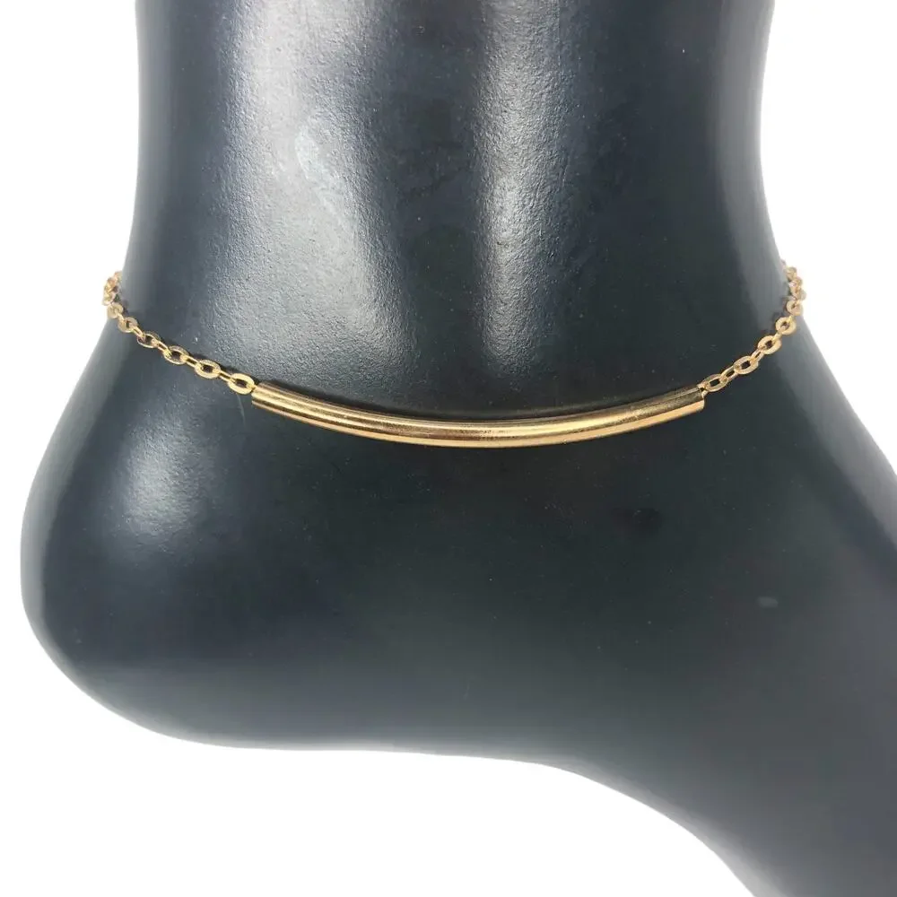 Gold Sliding Bar Charm Anklet